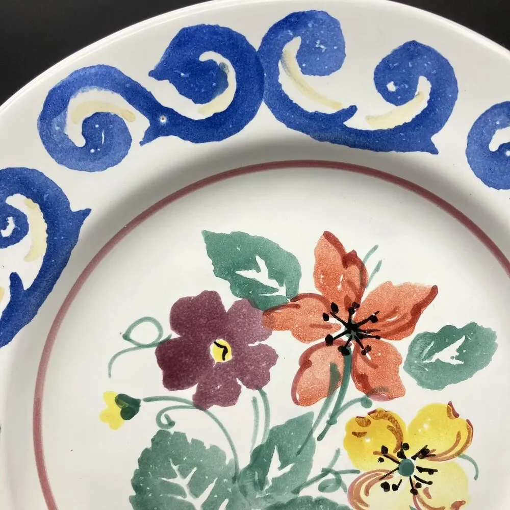 2 Set Ashley Williams Firenze Italy Hand Painted Floral Salad Plates 8 3/4